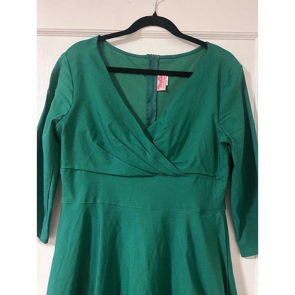 Pinup Couture PUG Erin Swing Dress Green Stretch Vintage Style Size XL No Belt - Picture 5 of 10